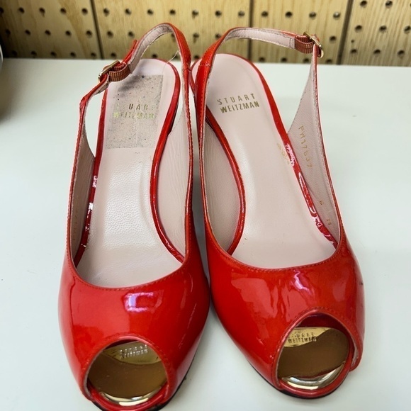Stuart Weitzman Red Peep Toe Heels - Picture 1 of 5